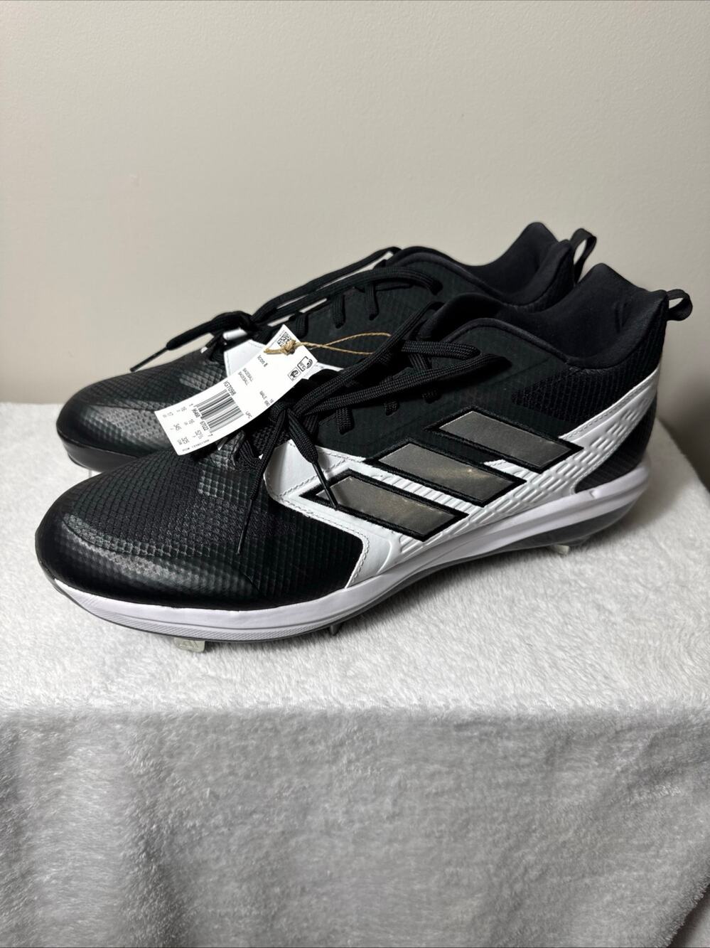 adidas Icon 8 baseball cleats men’s size 17 black silver white NWT metal